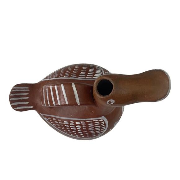 Vintage Folk Art Terracotta Duck Pitcher Hand Painted White Accent 12" Tall Rare - Picture 5 of 12